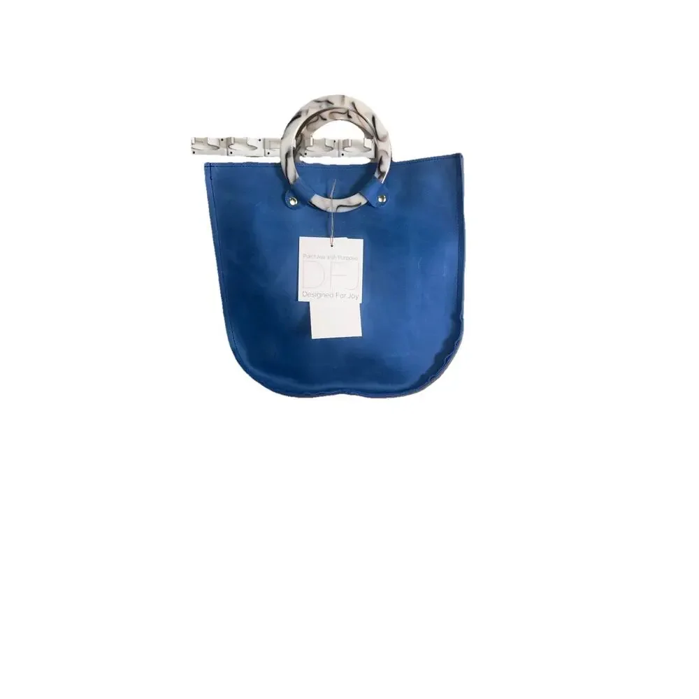 Designed for Joy Leather Handbag With Circle Handles, Baltic Blue, Medium